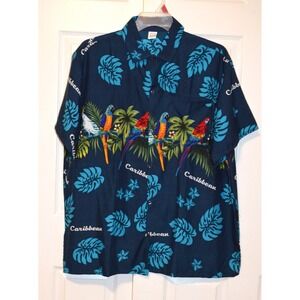 Creations Vintage Hawaiian Shirt Mens XL Floral Parrots Lightweight Short Sleeve